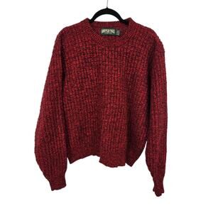 Vtg 80s 90s American Eagle Fisherman Sweater Mens LG Red USA Waffle Wool Outdoor